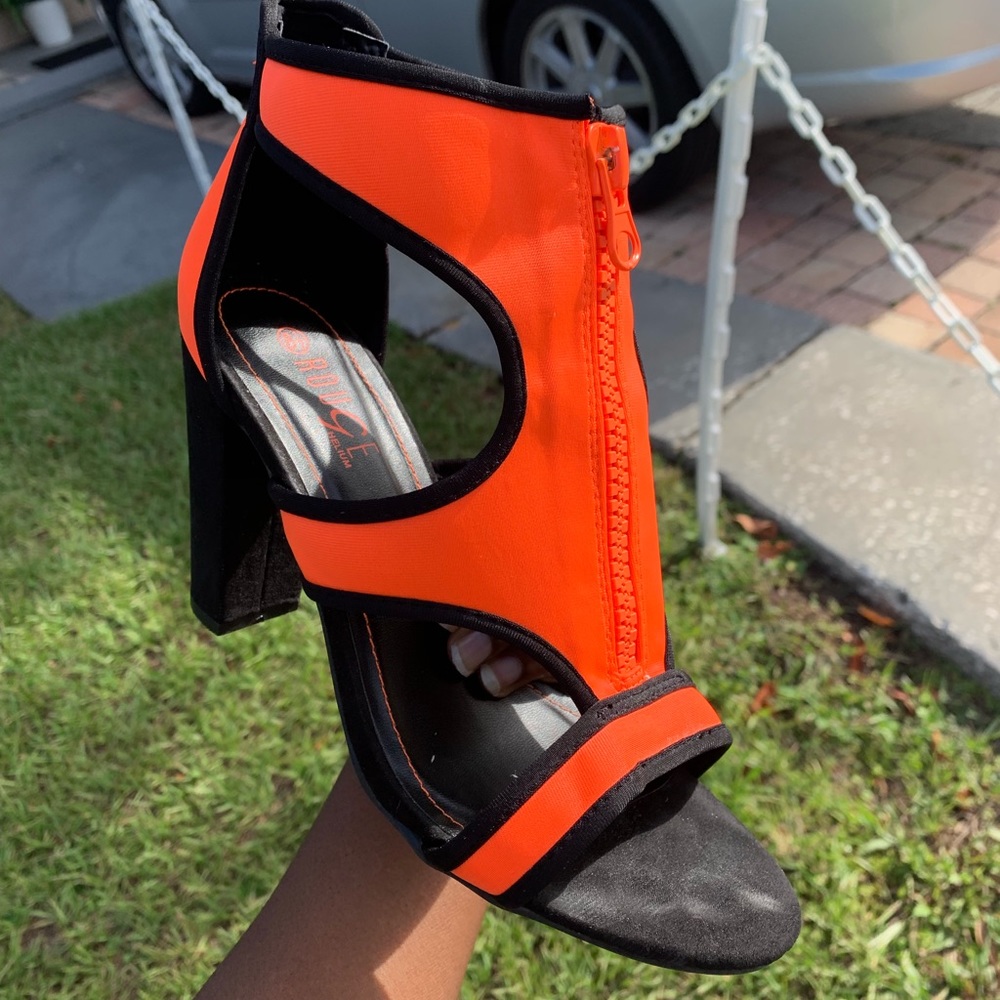 Orange zipper chunky heel